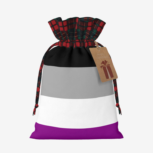 Asexual Pride Flag Plaid Linen Drawstring Gift Bag - Multiple Sizes