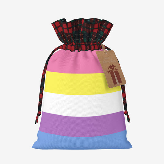 Bigender Pride Flag Plaid Linen Drawstring Gift Bag - Multiple Sizes