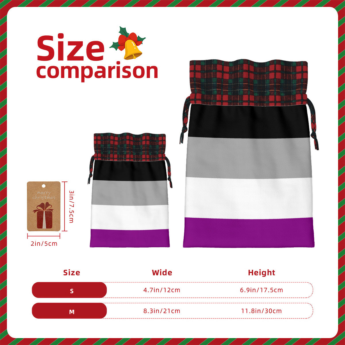 Asexual Pride Flag Plaid Linen Drawstring Gift Bag - Multiple Sizes
