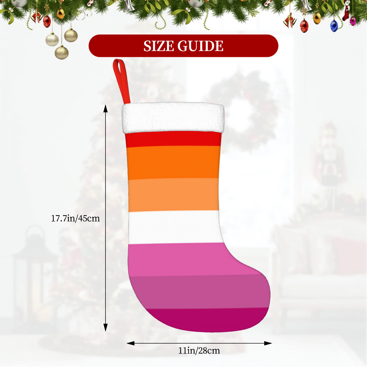 Lesbian Pride Flag Holiday Stocking 11" x 17.7"