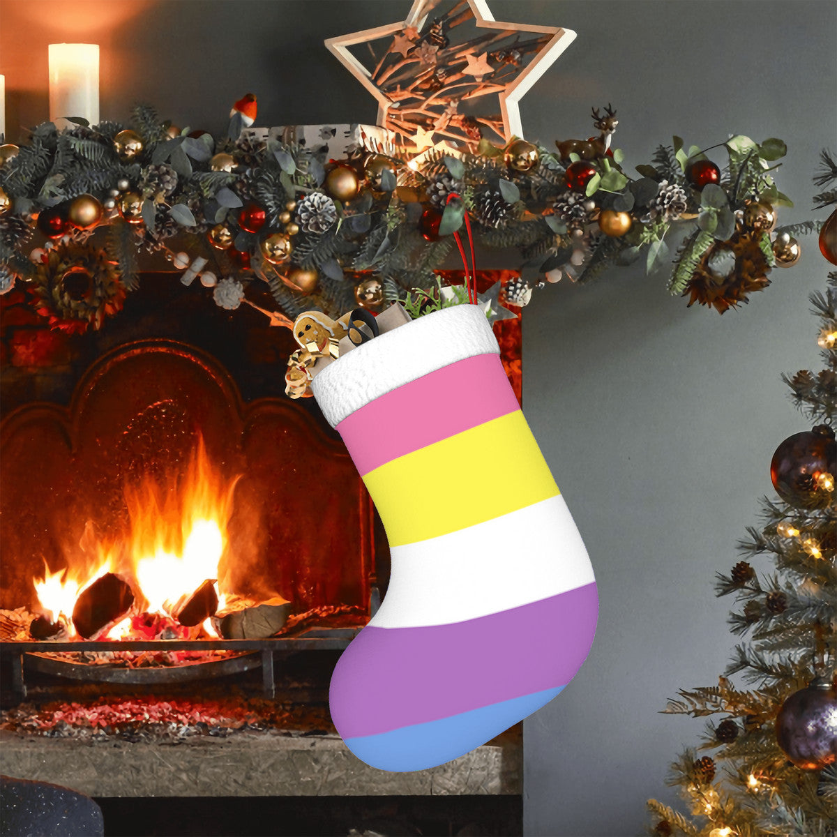 Bigender Pride Flag Holiday Stocking 11" x 17.7"