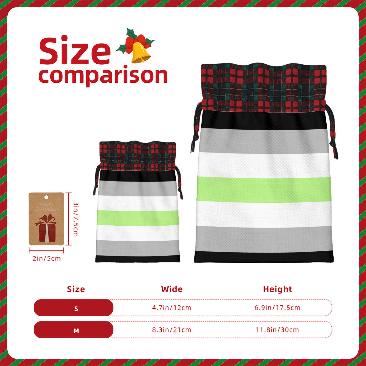 Agender Pride Flag Plaid Linen Drawstring Gift Bag - Multiple Sizes