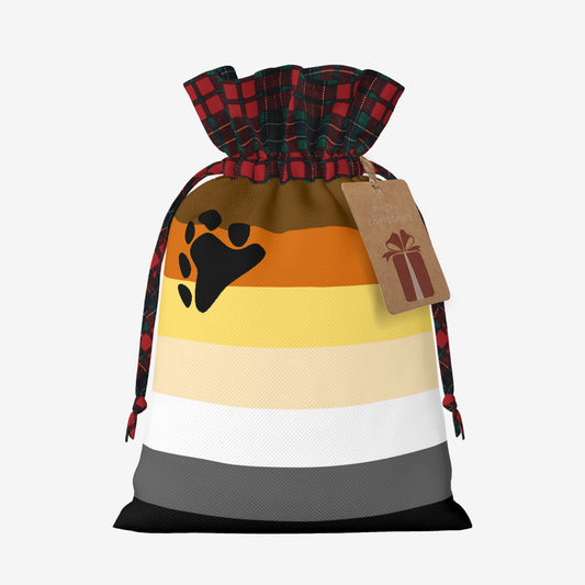 Bear Pride Flag Plaid Linen Drawstring Gift Bag - Multiple Sizes