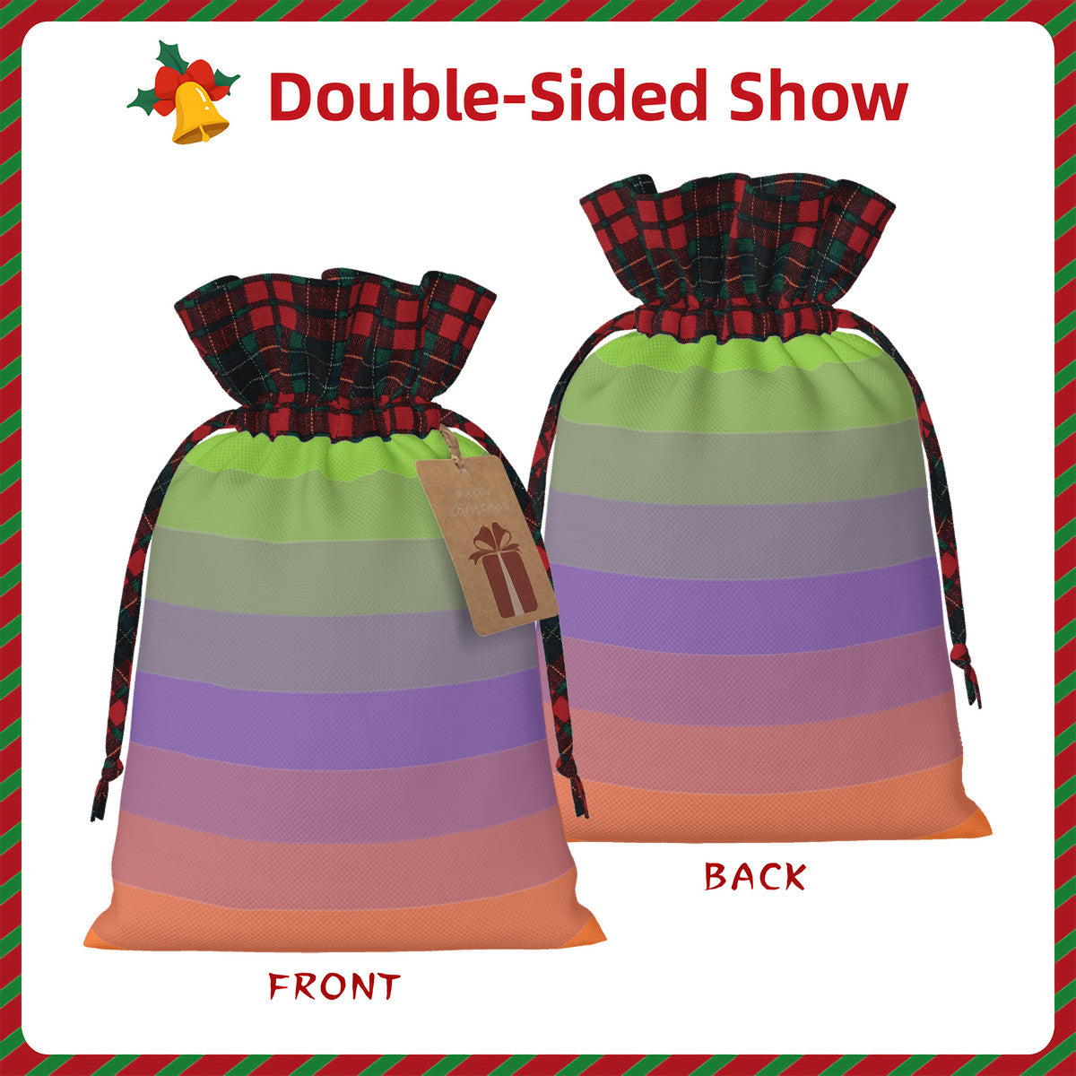 Aliagender Pride Flag Plaid Linen Drawstring Gift Bag - Multiple Sizes
