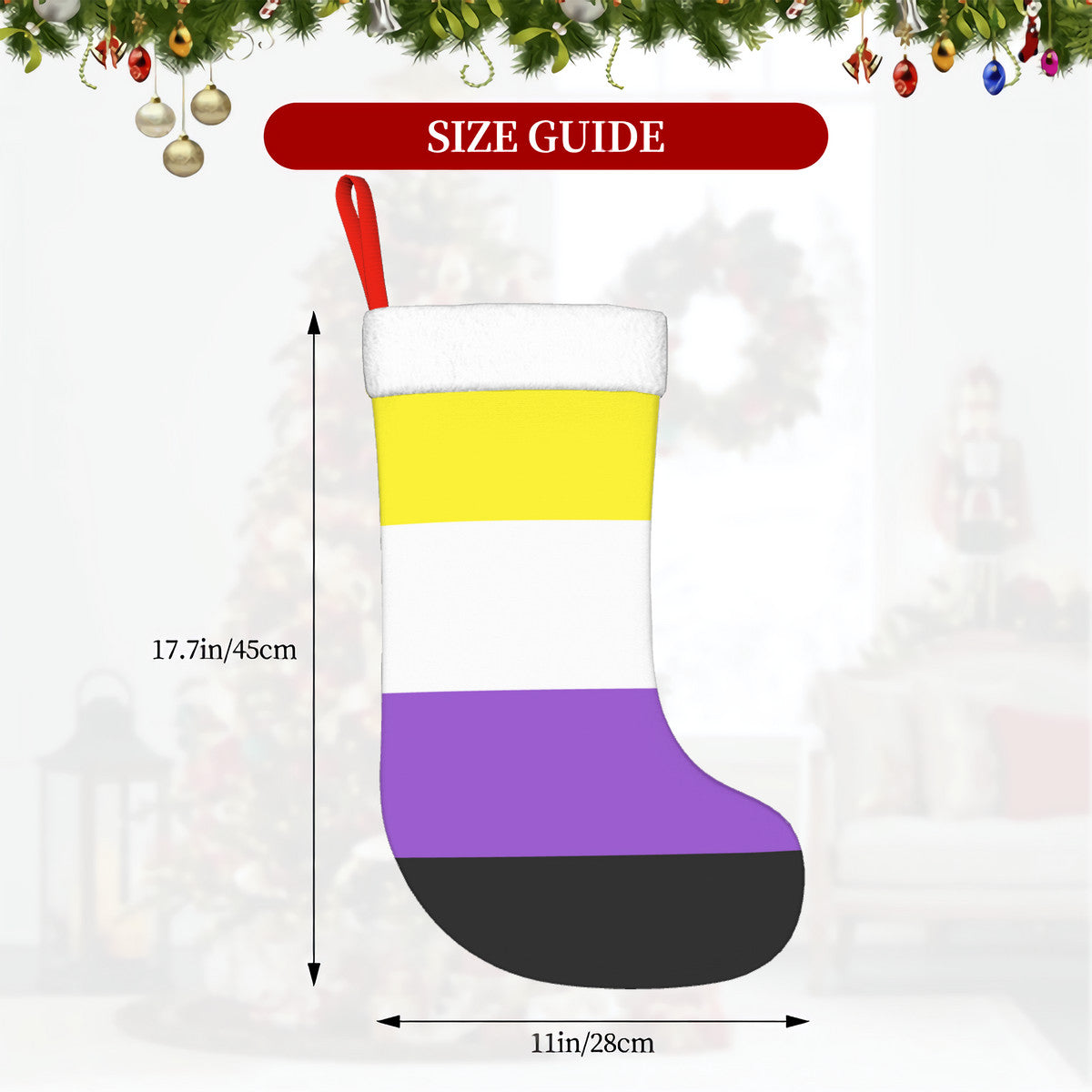 Non-Binary Pride Flag Holiday Stocking 11" x 17.7"