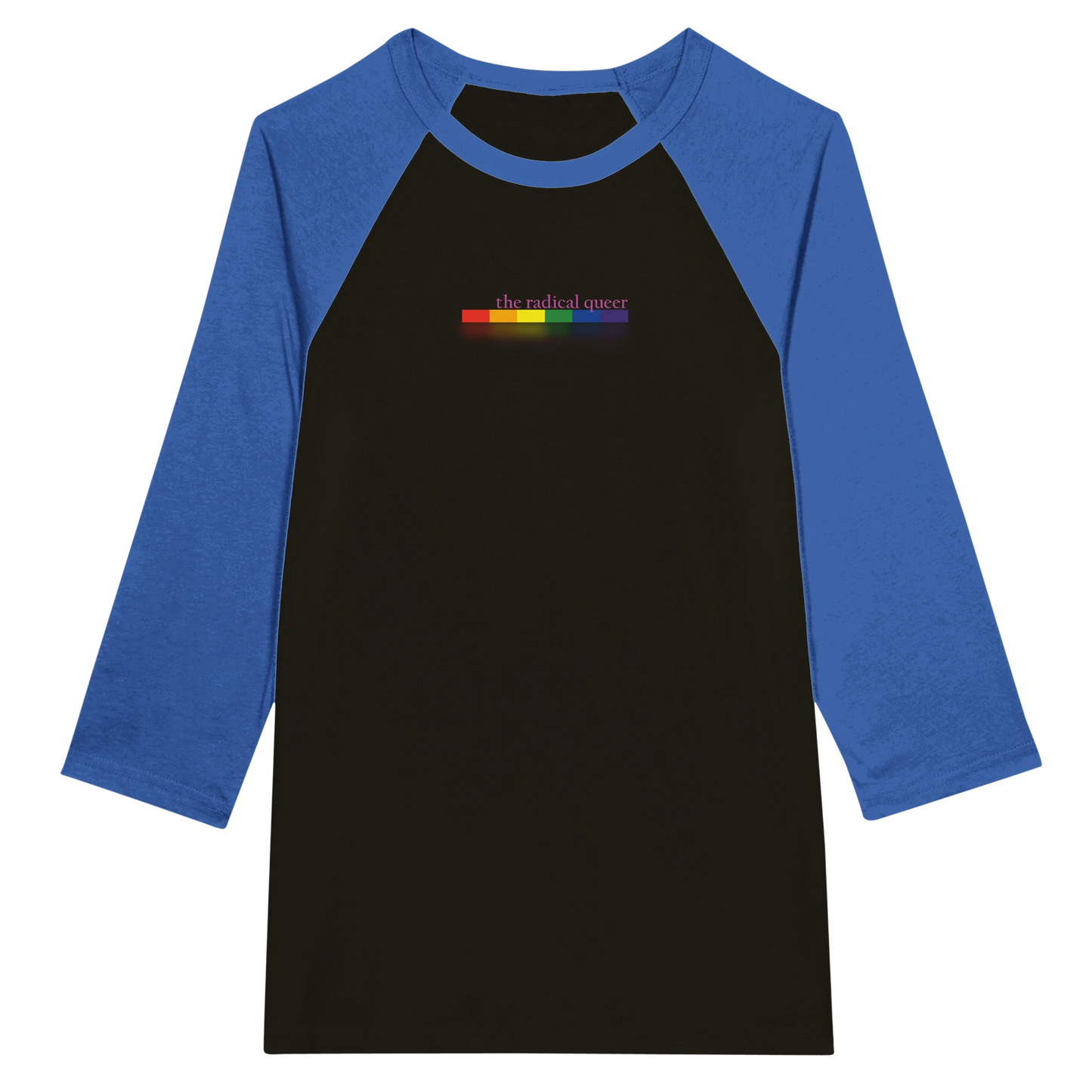 the radical queer 3/4 Sleeve Tee Shirt Black and True Royal Blue