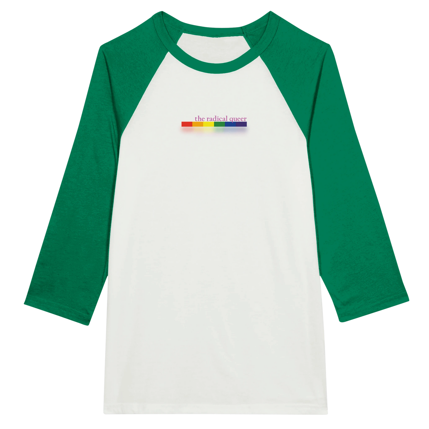 the radical queer 3/4 Sleeve Tee Shirt white and kelly green
