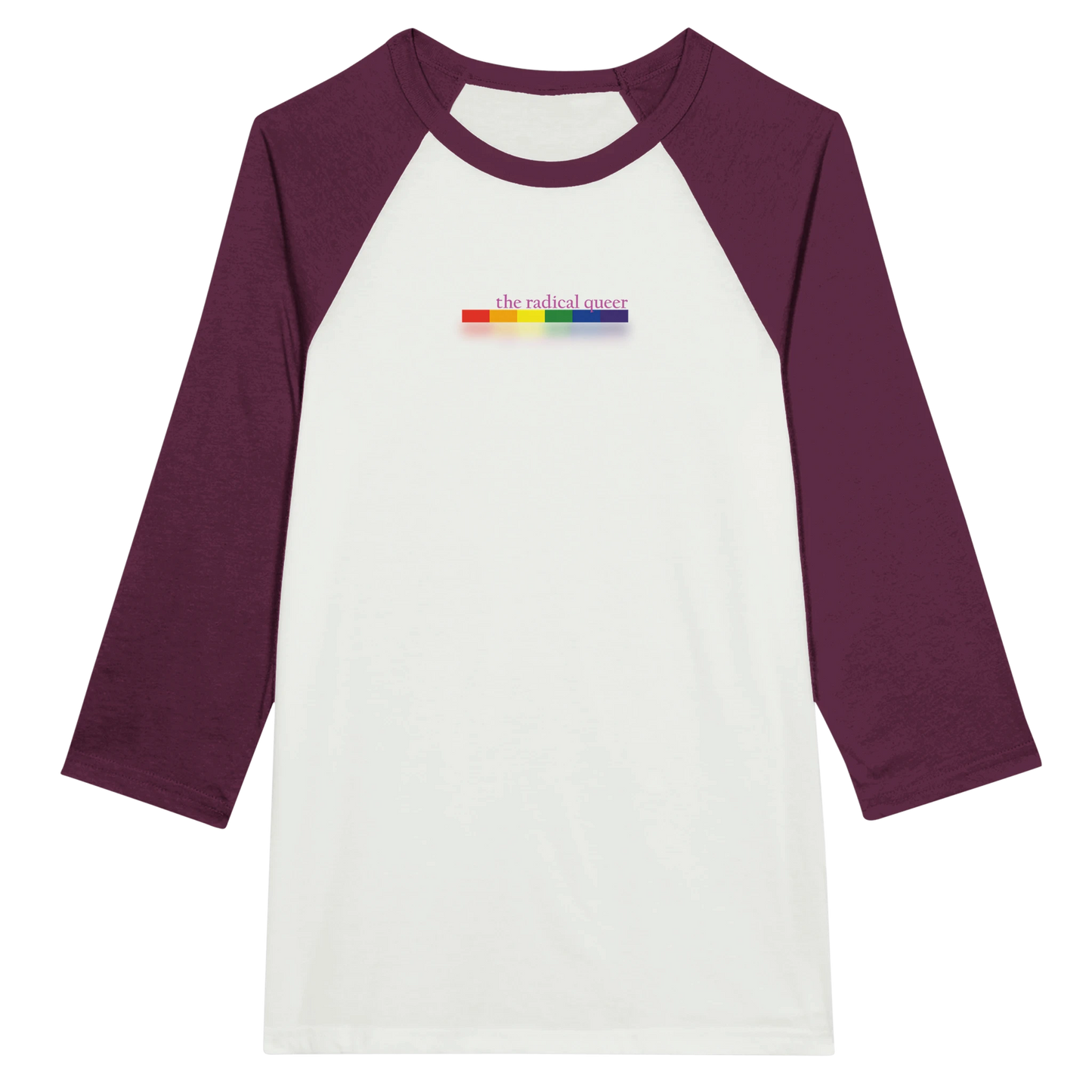 the radical queer 3/4 Sleeve Tee Shirt White and Maroon