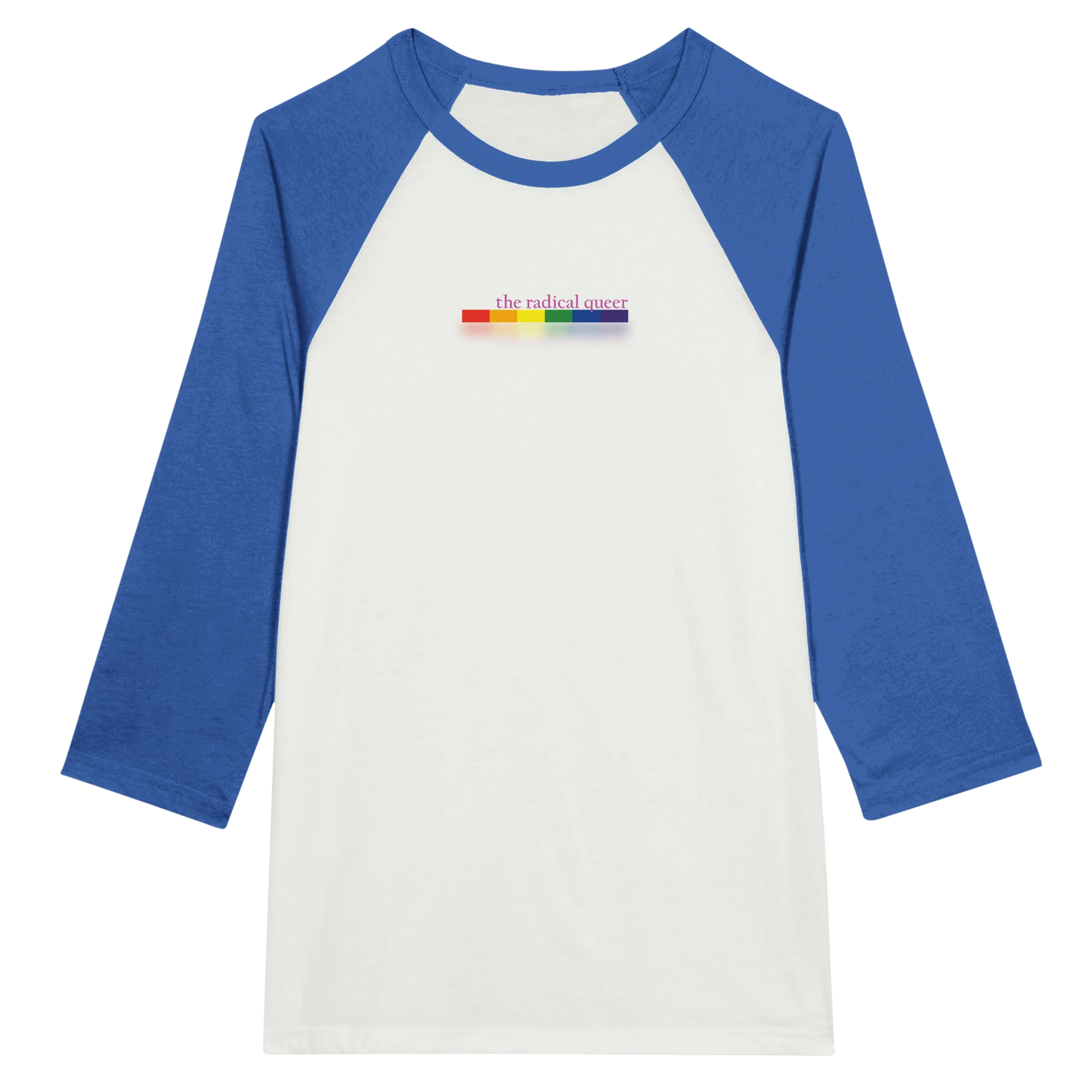 the radical queer 3/4 Sleeve Tee Shirt White and True Royal Blue