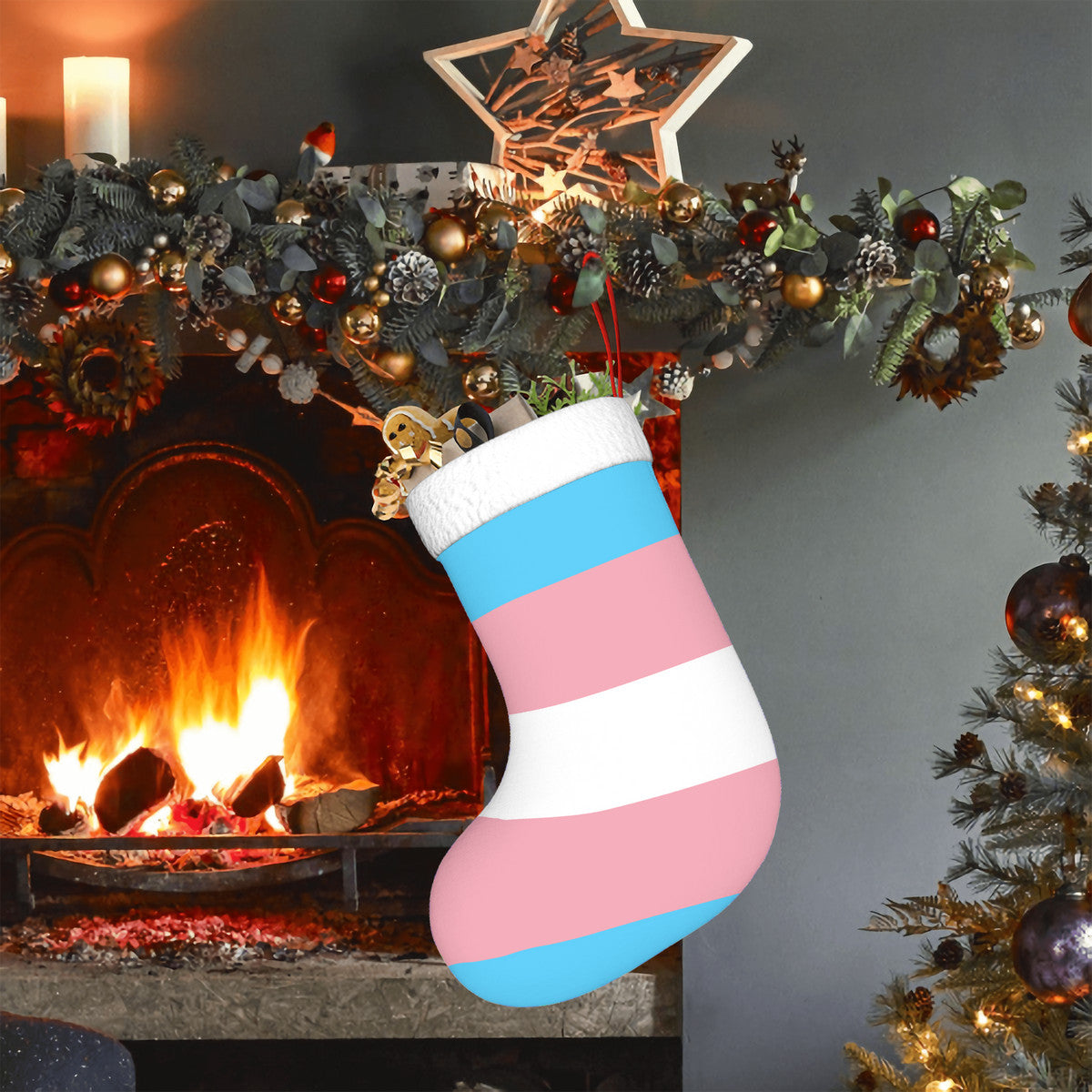 Transgender Pride Flag Holiday Stocking 11" x 17.7"