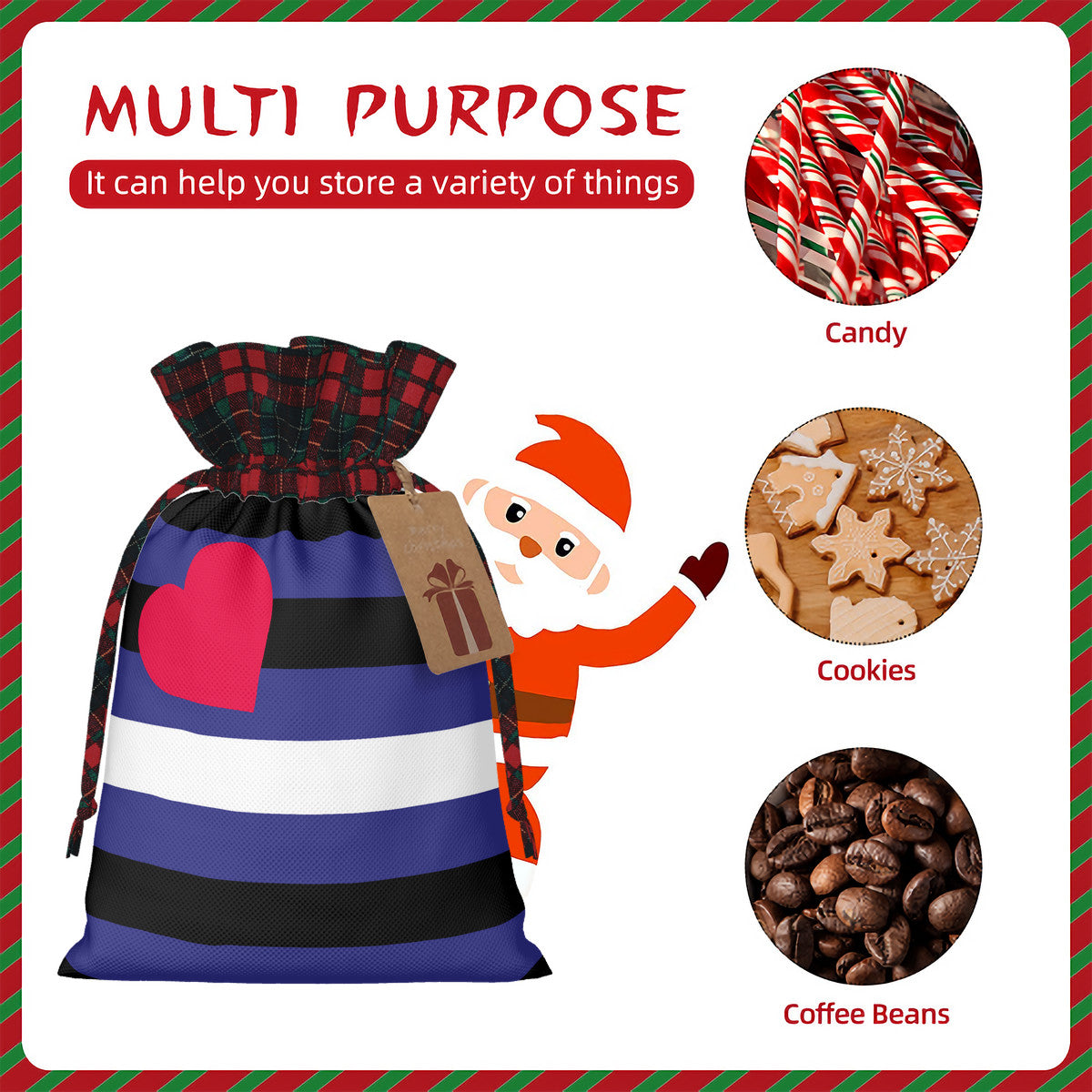 Leather Pride Flag Plaid Linen Drawstring Gift Bag - Multiple Sizes