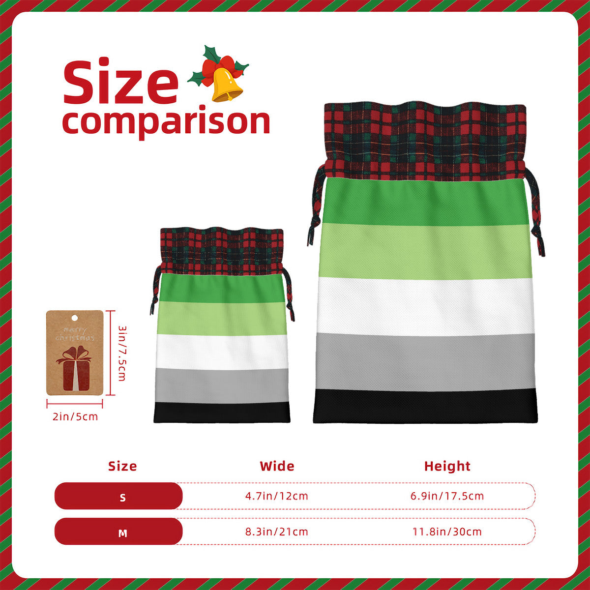 Aromantic Pride Flag Plaid Linen Drawstring Gift Bag - Multiple Sizes