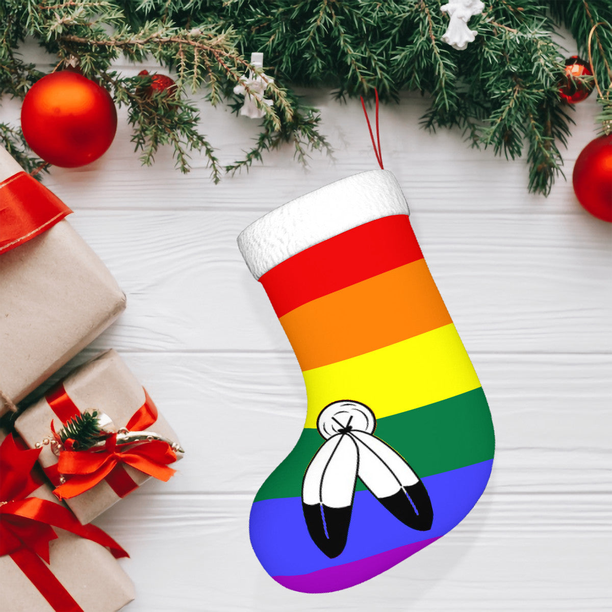 Two-Spirit Pride Flag Holiday Stocking 11" x 17.7"