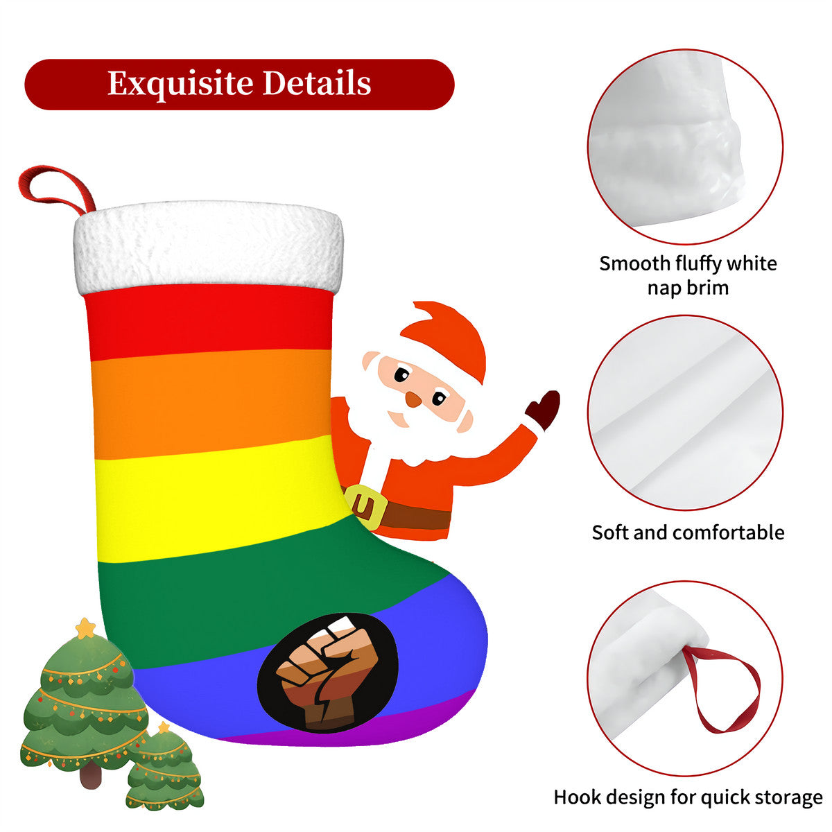 QPOC Pride Flag Holiday Stocking 11" x 17.7"