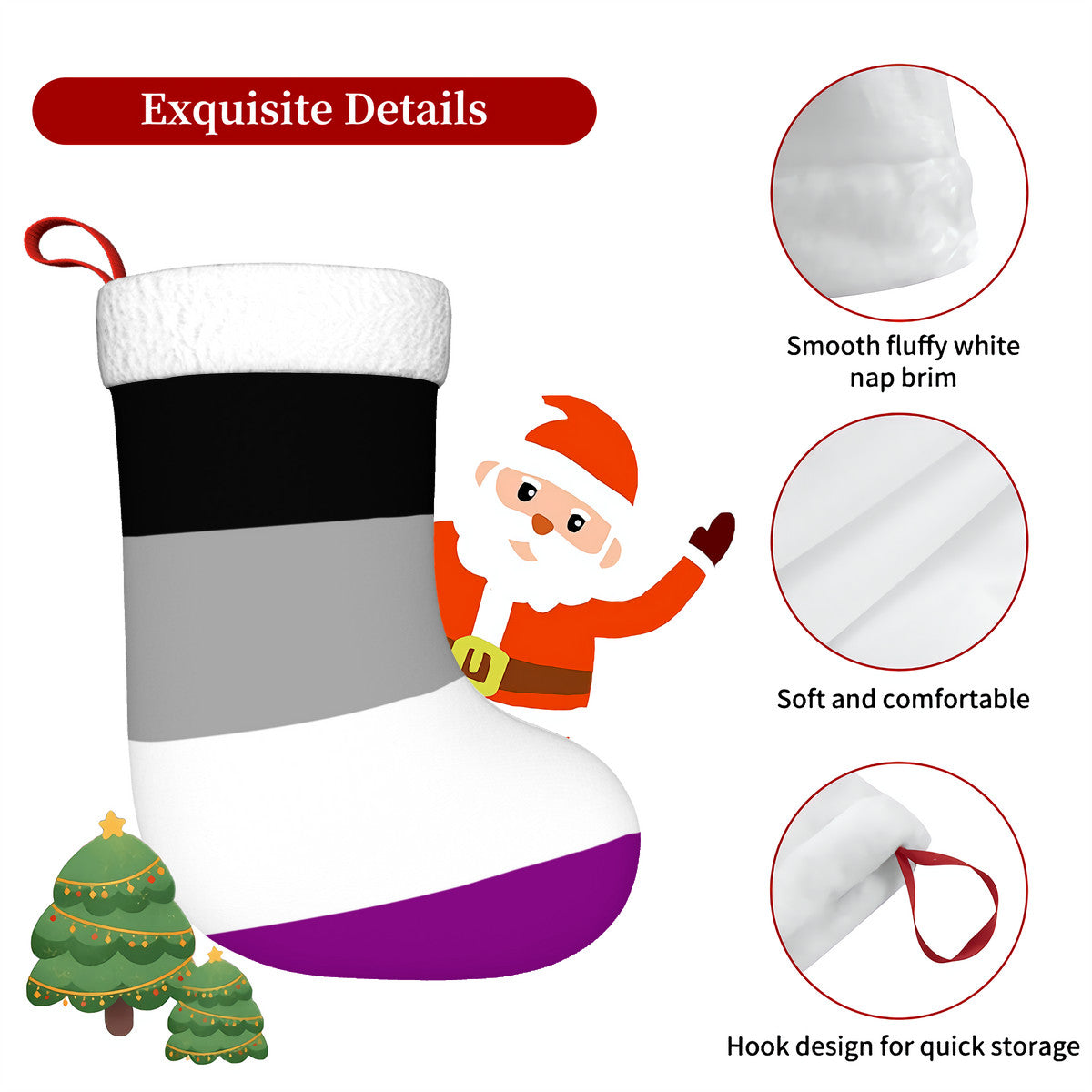 Asexual Pride Flag Holiday Stocking 11" x 17.7"