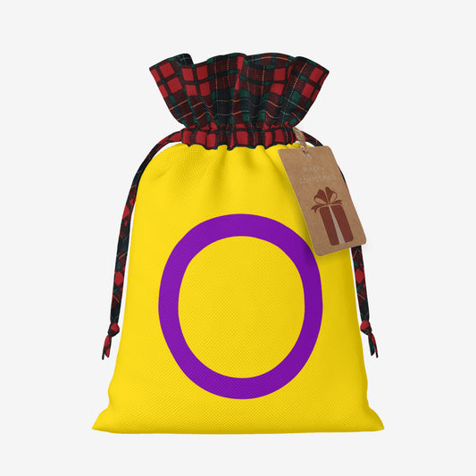 Intersex Pride Flag Plaid Linen Drawstring Gift Bag - Multiple Sizes